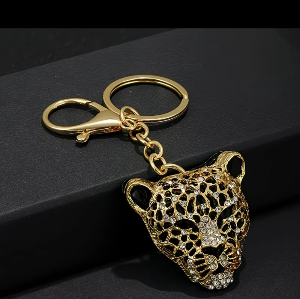 🆕️ GOLD-TONE & BLACK LEOPARD HEAD BAG CHARM OR KEYCHAIN - Picture 6 of 8